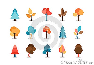 Vector Colored Tree Icons Set Vector Illustration