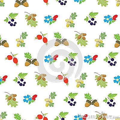 Vector Colorful Autumn Berries Nuts Seamless Vector Illustration