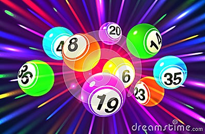 Vector colorful bingo balls on an exploding dark background Stock Photo