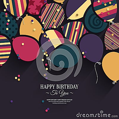 Vector colorful birthday card with paper balloons Vector Illustration