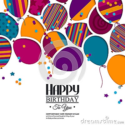 Vector colorful birthday card with paper balloons Vector Illustration