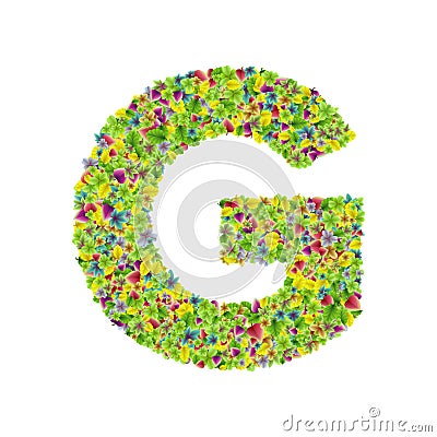 Vector colorful botanical garden fresh leaves font, letter G Vector Illustration