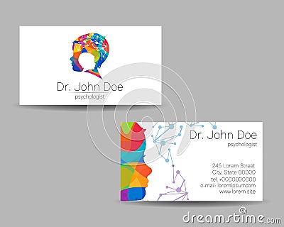 Vector Colorful Business Card Kid Head Modern logo Creative style. Human Child Profile Silhouette Design concept for Vector Illustration