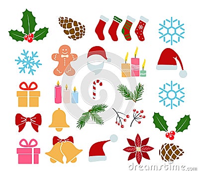 Vector colorful collection of christmas decoration elements Vector Illustration
