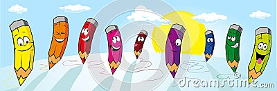 Vector colorful crayons drawing on white paper Vector Illustration