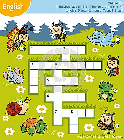 Vector colorful crossword in English about animals Vector Illustration