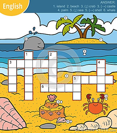 Vector colorful crossword in English about sea and animals Vector Illustration