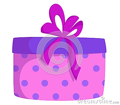 Vector colorful cylindrical polka dot gift box with bow. New Year's, Christmas and Valentine's Day Vector Illustration