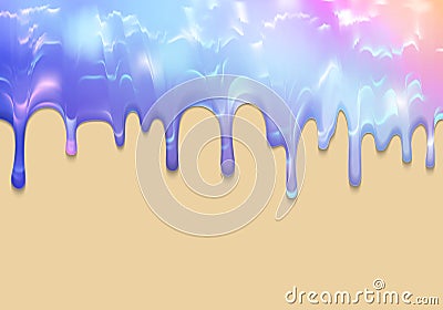 Vector Colorful Dripping Paint Background. Holographic Glaze Texture. Liquid Ice Cream Illustration. Vector Illustration