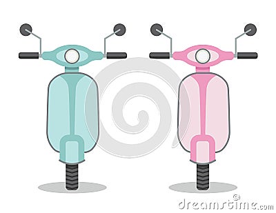 Vector colorful flat style set of a two vintage scooters. Stock Photo