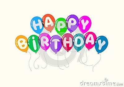 Vector colorful flying balloons and happy birthday text Vector Illustration
