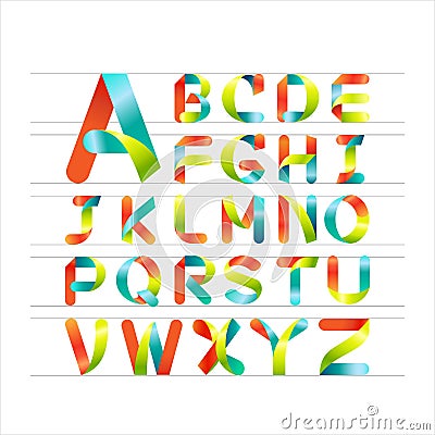 Vector colorful font. colorful ribbon alphabet.Capital letter A to Z Vector Illustration