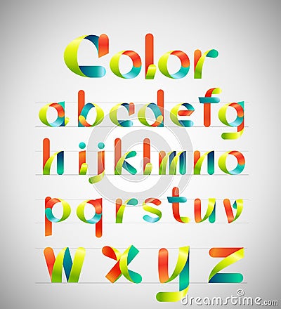 Vector colorful font. colorful ribbon alphabet. Lowercase a-z. Vector illustration. Vector Illustration