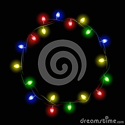 Vector colorful glowing christmas light round garland frame for your greeting card or design Vector Illustration