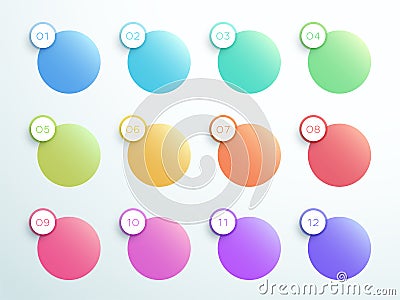 Numbered Gradient Circle Text Boxes 1 to 12 Vector Vector Illustration