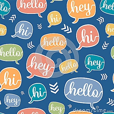 Vector Colorful Hello Speech Bubble Seamless Pattern Stock Photo