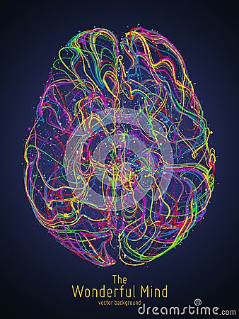 Vector colorful illustration of human brain with synapses. Conceptual image of idea birth, creative imagination or Vector Illustration