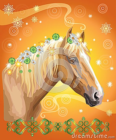 Horse portrait with flowers13 Vector Illustration