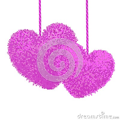 Fluffy pom-poms in the shape of a heart Vector Illustration