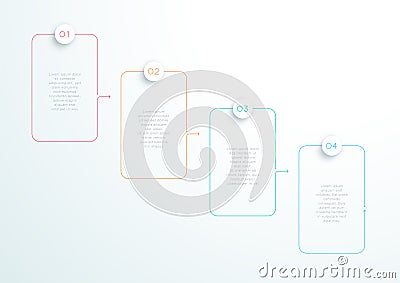 4 Step Vector Flat Thin Line Text Boxes Linked Together Vector Illustration