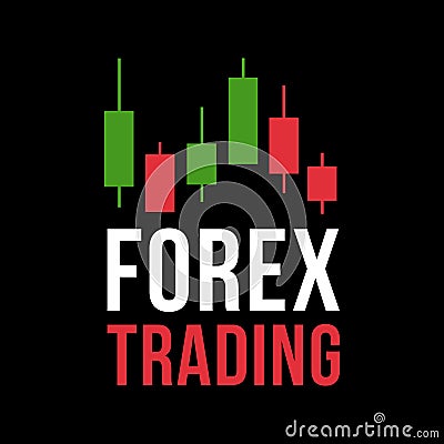 Vector logo with candlestick trading chart analyzing in forex Vector Illustration