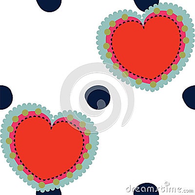 Vector valentines and polka dots seamless pattern background. Vector Illustration