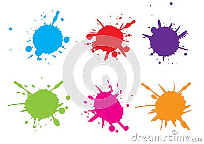 Vector Colorful paint splatter.Paint splash set.Vector illustration. blue red green pink orange colour Vector Illustration