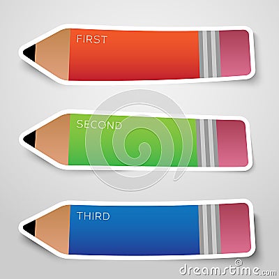 Vector Colorful Paper Pencil Options Stickers or Vector Illustration