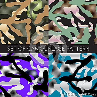 Vector colorful patterns for all seasons. Set of camouflage Vector EPS SEAMLESS KHAKI. military background for army design Vector Illustration