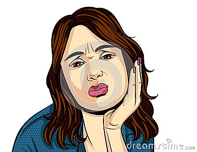 Vector colorful pop art comic style illustration of woman have teeth pain. Vector Illustration