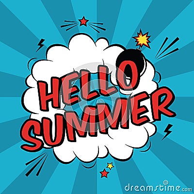 Vector colorful pop art illustration with Hello Summer phrase. Vector Illustration