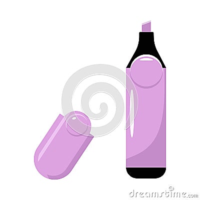 Vector colorful purple highlighter isolated on a white background. Marker pen. Colored engineering office marker vector. Vector Illustration