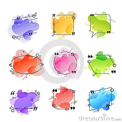 Vector Colorful Quote Frames Collection Isolated on White Background, Liquid Shapes Geometric Pattern, Blank. Vector Illustration