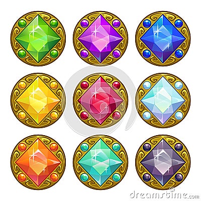 Vector colorful round golden amulets Stock Photo