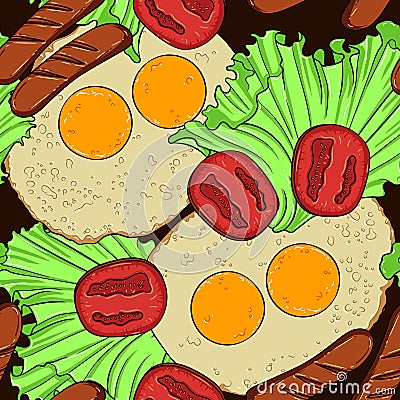 Vector colorful seamless pattern of healthy delicious breakfast. Stock Photo