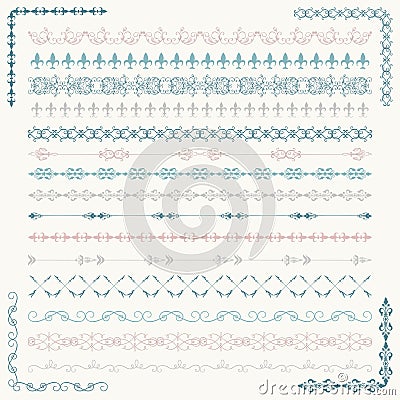 Vector Colorful Sketched Seamless Borders and Corners Vector Illustration