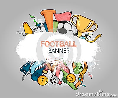 Vector colorful soccer design composition with white grunge banner Vector Illustration