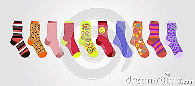 Vector colorful socks on a gray background in line Vector Illustration