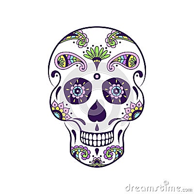 Vector colorful sugar skull with doodle floral pattern Vector Illustration