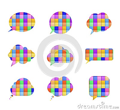 Vector Colorful Talk Bubbles, Multicolor Tile Texture, Speech Frames Isolated. Vector Illustration