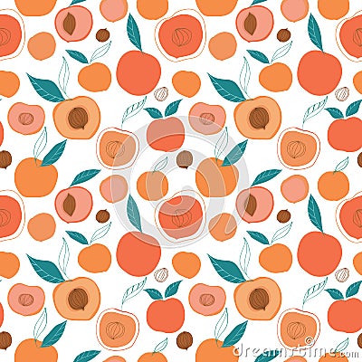 Vector colorful tasty trendy peaches seamless pattern on light background. Vector Illustration