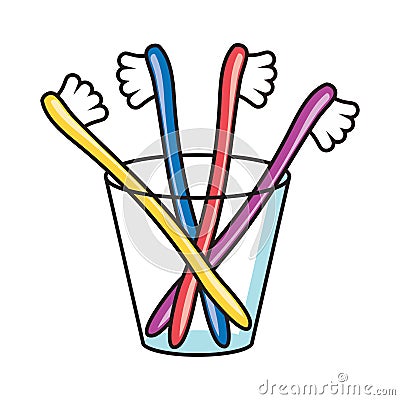 Vector colorful toothbrushes in a glass cup Vector Illustration