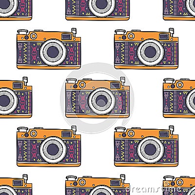 Vector colorful vintage seamless pattern with retro cameras Vector Illustration