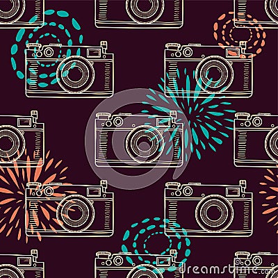 Vector colorful vintage seamless pattern with retro cameras Vector Illustration