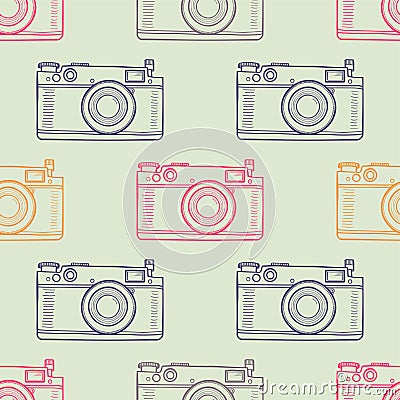 Vector colorful vintage seamless pattern with retro cameras Vector Illustration