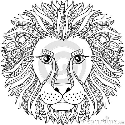 Vector coloring book for adult. Silhouette of lion isolated on white background. Zodiac sign leo. Abstract background animal prinn Vector Illustration