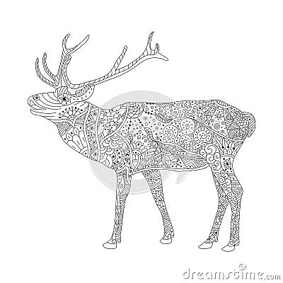 Vector coloring book page for adults. Patterned deer drawing Vector Illustration