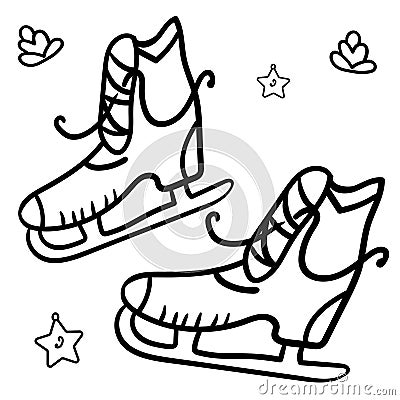 Coloring, skates. Figure Skating on the white background. - Vector Vector Illustration