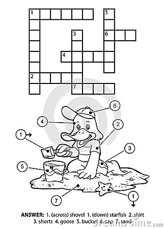 Vector colorless crossword. Goose on the beach Vector Illustration