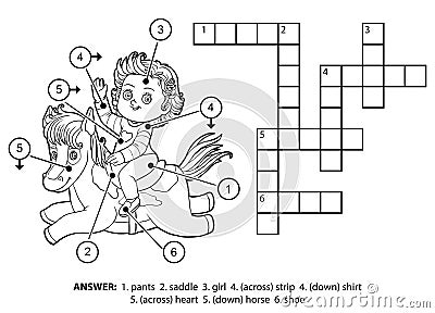 Vector colorless crossword. Little girl on a horse Vector Illustration